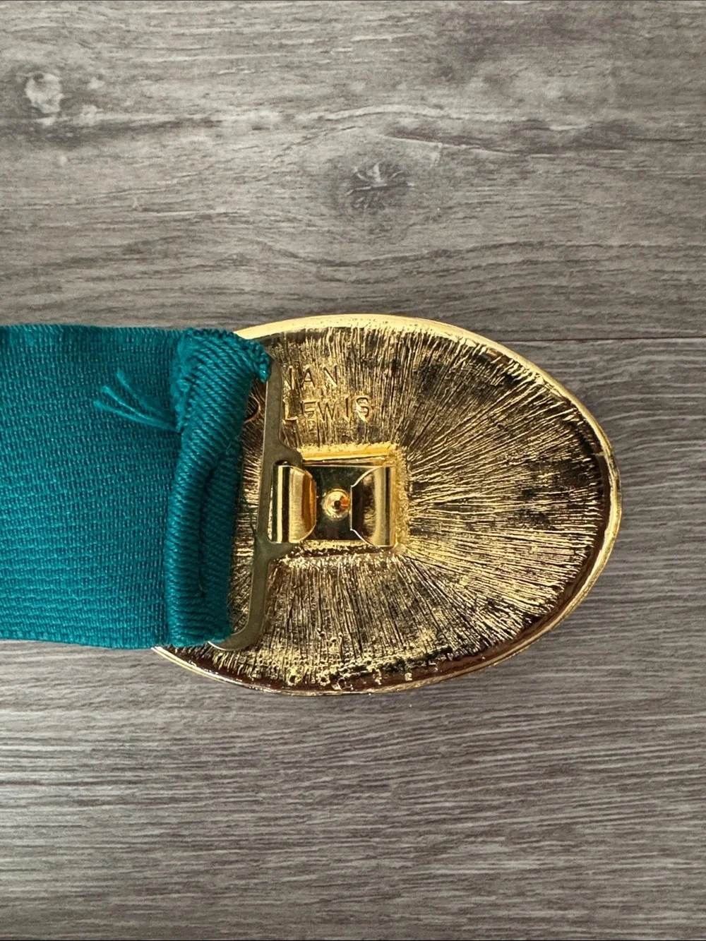 Teal Elastic Women's Belt with Multicolor Enamel Buckle